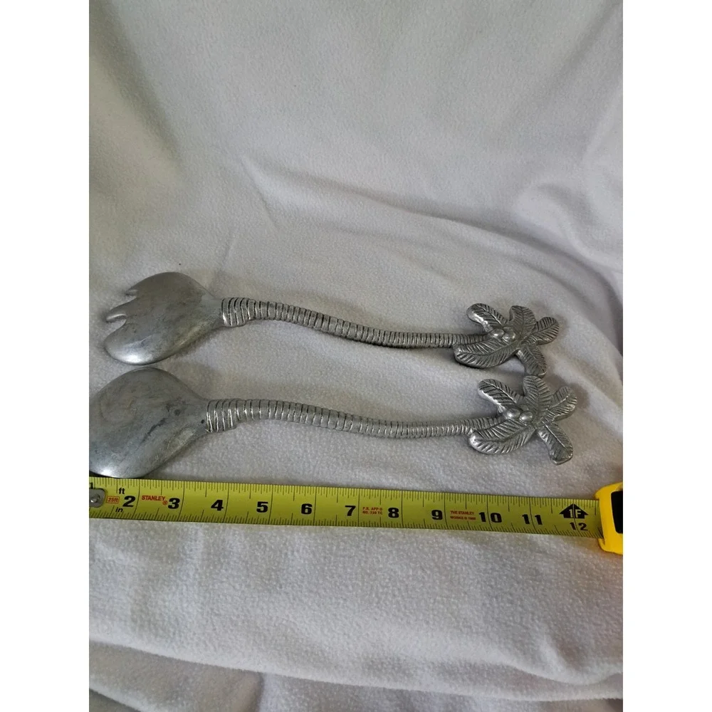 VTG Salad Serving Fork Spoon Palm Tree‎ Coconut Mariposa Heavy Cast Aluminum